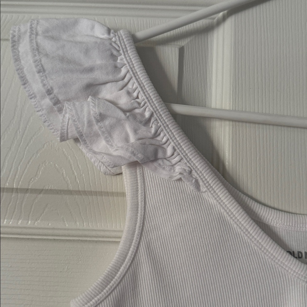 White Ruffled Sleeve Ribbed Tank - Picture 3 of 3